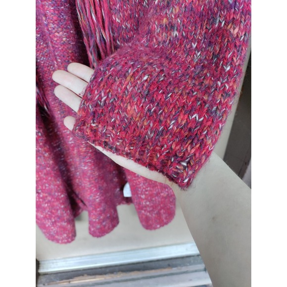 Lucky Brand Long Open Front Cardigan Dark Red Chunky Knit Wool Blend Size Medium - Picture 7 of 8